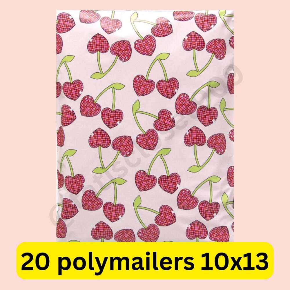 20 poly mailers cherry disco print self seal size 10x13